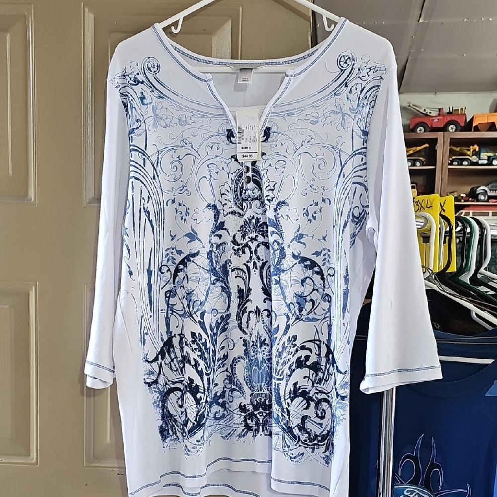 Christopher & Banks Elegant Blue and White Tunic